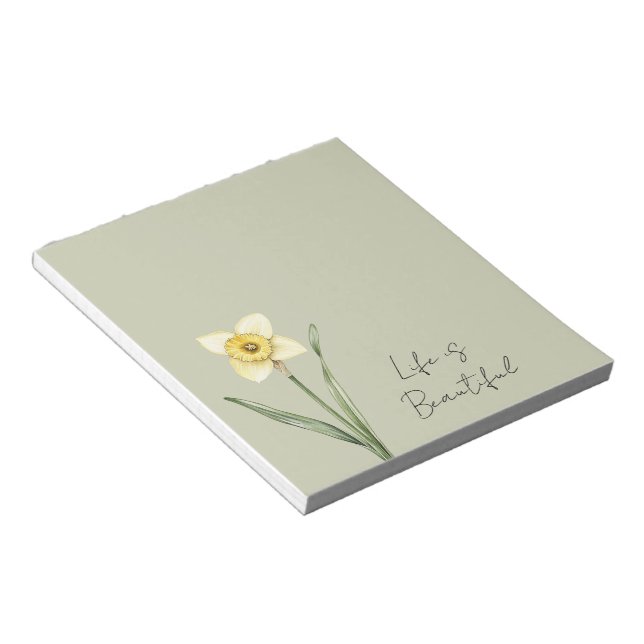 Green White Yellow Daffodil Flower Notepad (Angled)