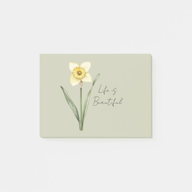 Green White Yellow Daffodil Flower Post-it Notes (Front)