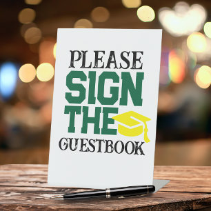 Green, White & Yellow Guestbook Graduation Table Pedestal Sign