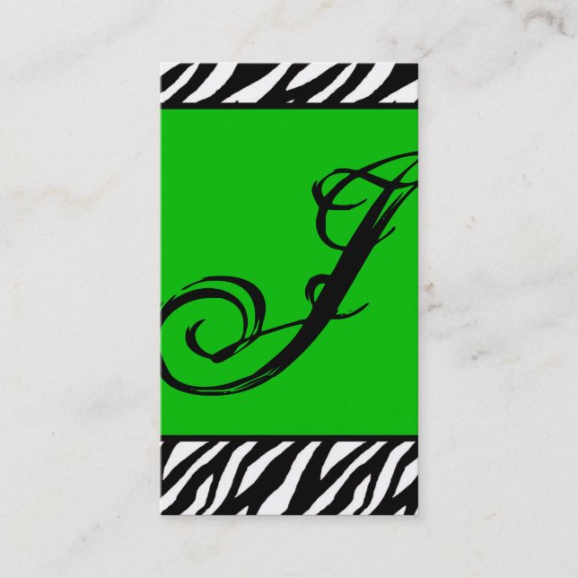 Green White Zebra Print Pattern Business Card (Front)