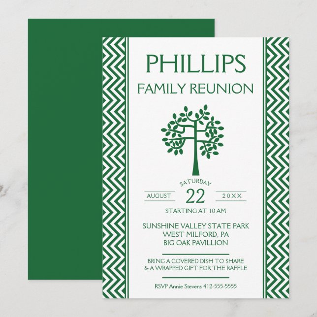 Green & White Zig Zag Family Reunion Announcement (Front/Back)