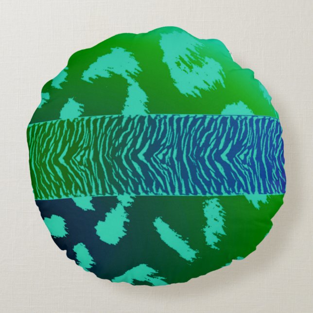Green Wild Animal Pattern Round Cushion (Back)