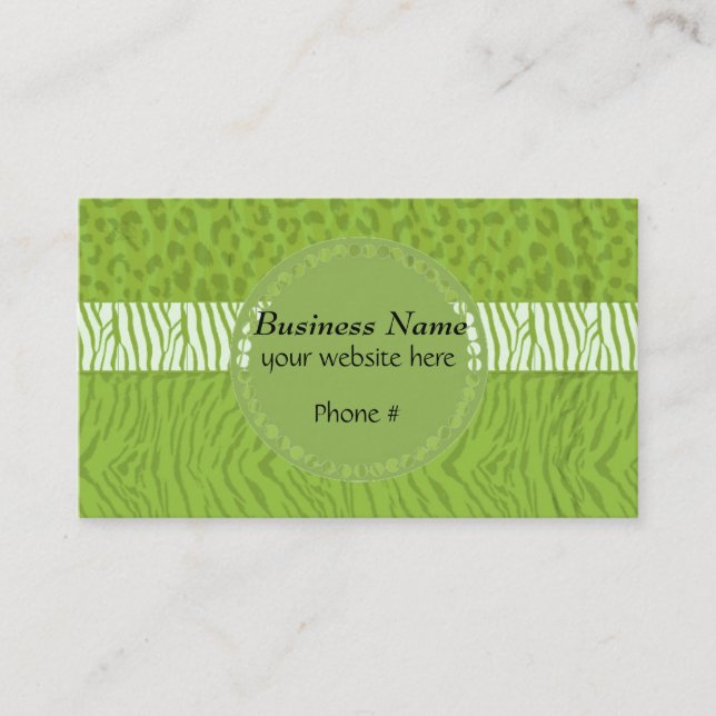 Green Wild Animal Print Business Card (Front)