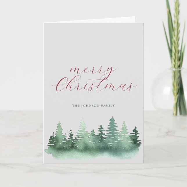 Green Wild Forest Christmas Trees Holiday Card (Front)