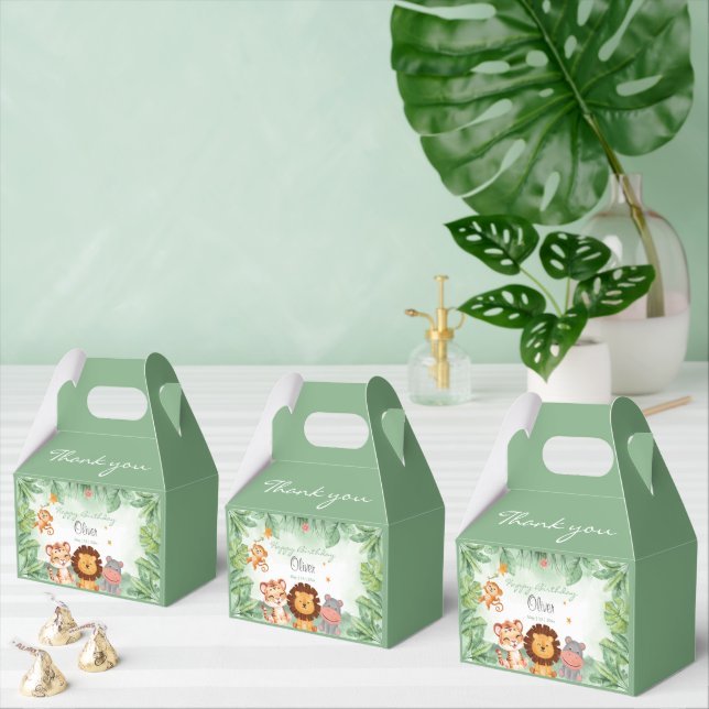 Green Wild Jungle Animals Tropical Boy Birthday Favour Box (Multiple)