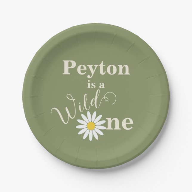 Green Wild One First Birthday Paper Plate (Front)