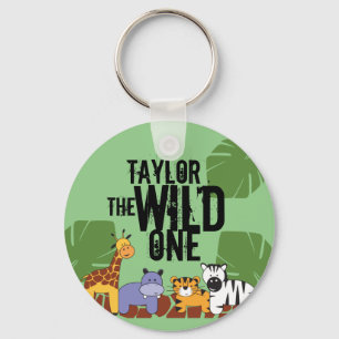 Green Wild One Safari Animals Personalized Key Ring