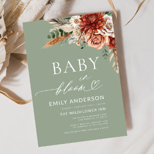 Green Wildflower Baby in Bloom Autumn Baby Shower Invitation