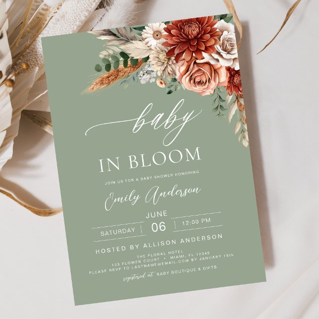 Green Wildflower Baby in Bloom Autumn Baby Shower Invitation (Creator Uploaded)