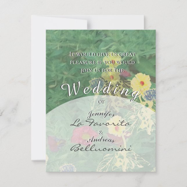 Green Wildflower Daisies&Clover Wedding Invite (Front)
