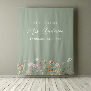 Green Wildflower Future Mrs. Photo Booth Backdrop Tapestry