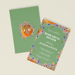 Green Wildflower Garden Boho Chic Rehearsal Dinner Invitation