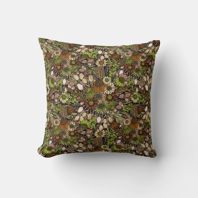 Green Wildflower Garden Pattern Cushion (Front)