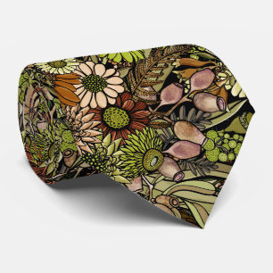 Green Wildflower Garden Pattern Neck Tie