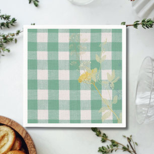 Green Wildflower Gingham Plaid Farmhouse Napkin