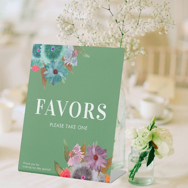 Green Wildflower Wedding Favours Please Take One Pedestal Sign (Creator Uploaded)