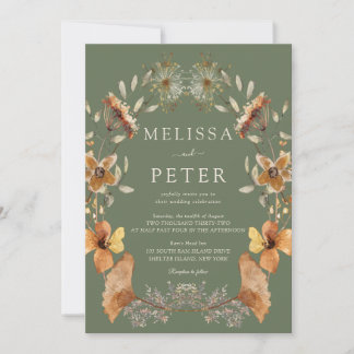  Green Wildflower Wedding Invitation