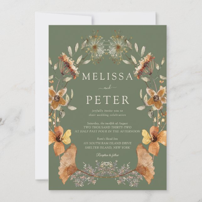  Green Wildflower Wedding Invitation (Front)