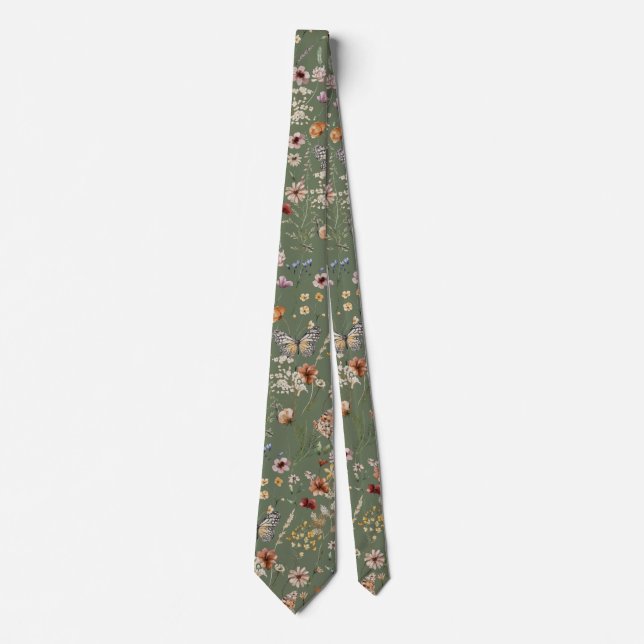 Green Wildflower Wedding Tie (Front)