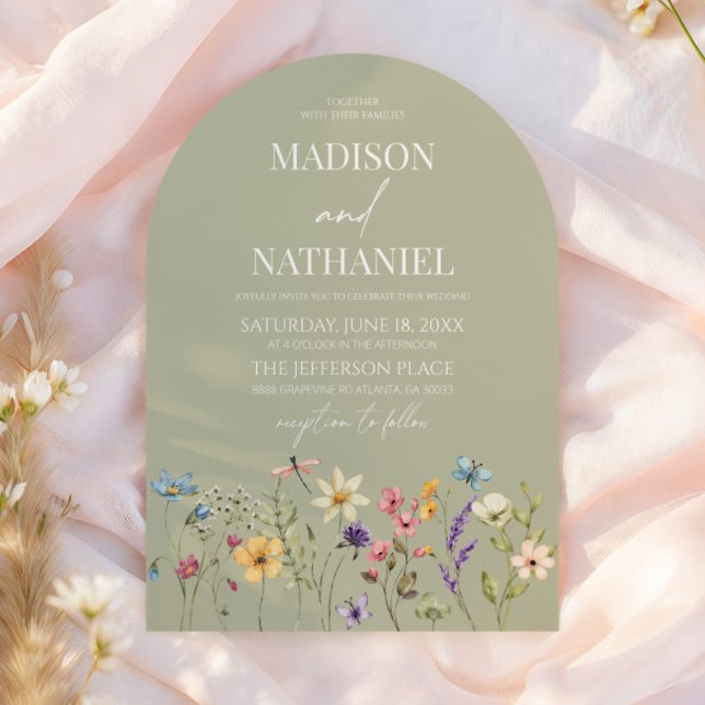 Green Wildflower Wild Flower Floral Garden Wedding Invitation (Creator Uploaded)