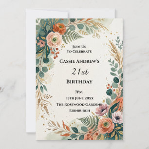 Green Wildflower Wreath Birthday Invitation