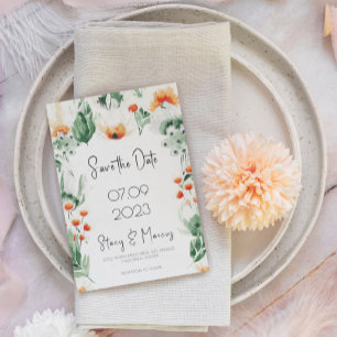 Green Wildflowers Frame Save The Date Invite