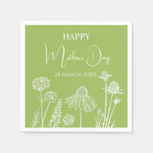Green Wildflowers Sketched Happy Mother’s Day  Napkin