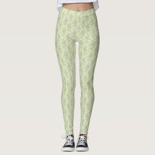 Green willow catkins pattern leggings