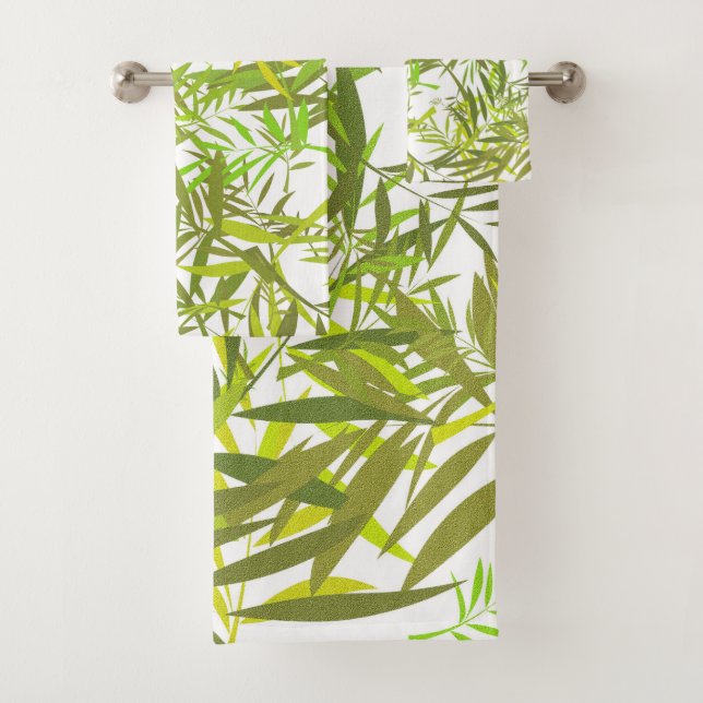Green Willow Leaves Bath Towel Set (Insitu)