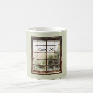 Green Window Rainy Day Coffee Mug