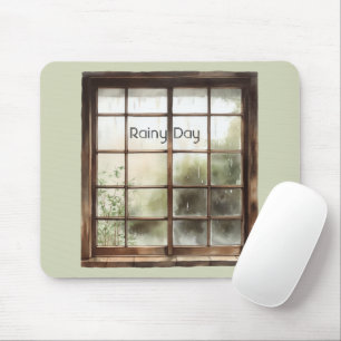 Green Window Rainy Day Mouse Mat