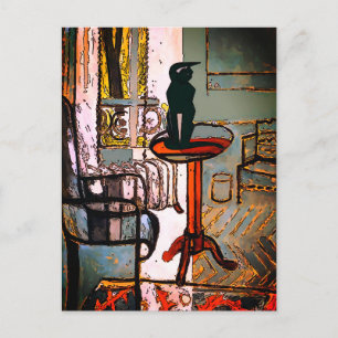 Green Window with Art Deco Cat Postcard