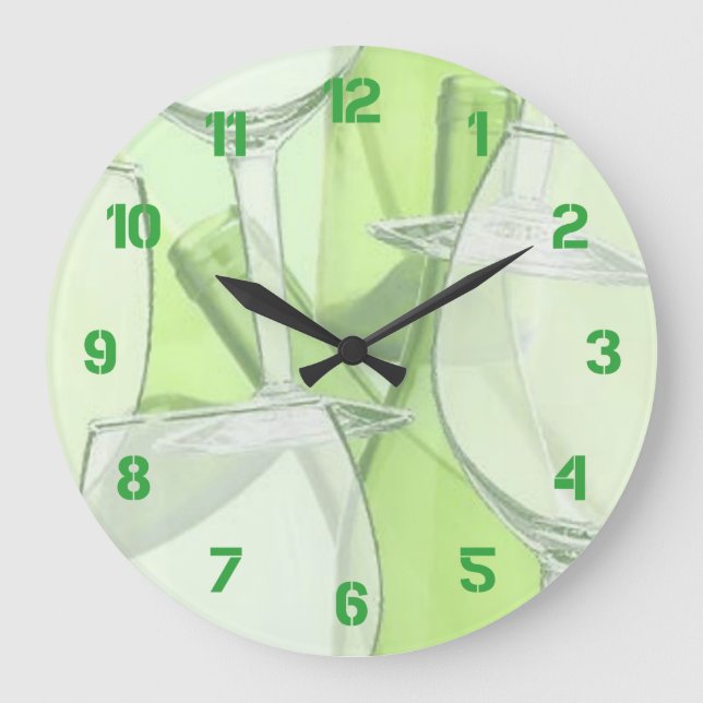 Green Wine Glasses Numbered  Wall Clock (Front)