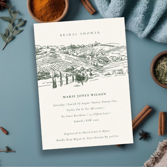 Green Winery Mountain Sketch Baby Shower Invite (Creator Uploaded)