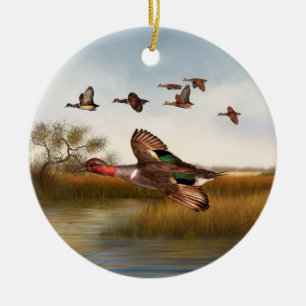 Green Wing Duck Ceramic Tree Decoration