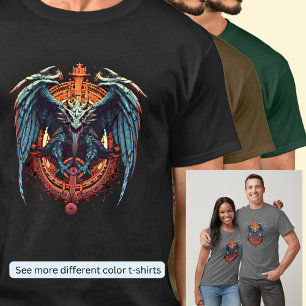 Green Winged Dragon on Orange Background T-Shirt