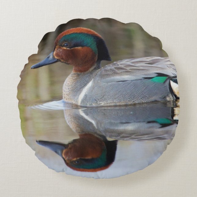 Green-winged Teal Round Cushion (Front)