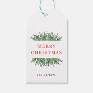 Green Winter Bliss Floral Christmas Gift Tags