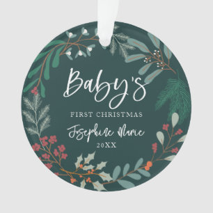 Green Winter Botanical Baby's First Christmas Ornament