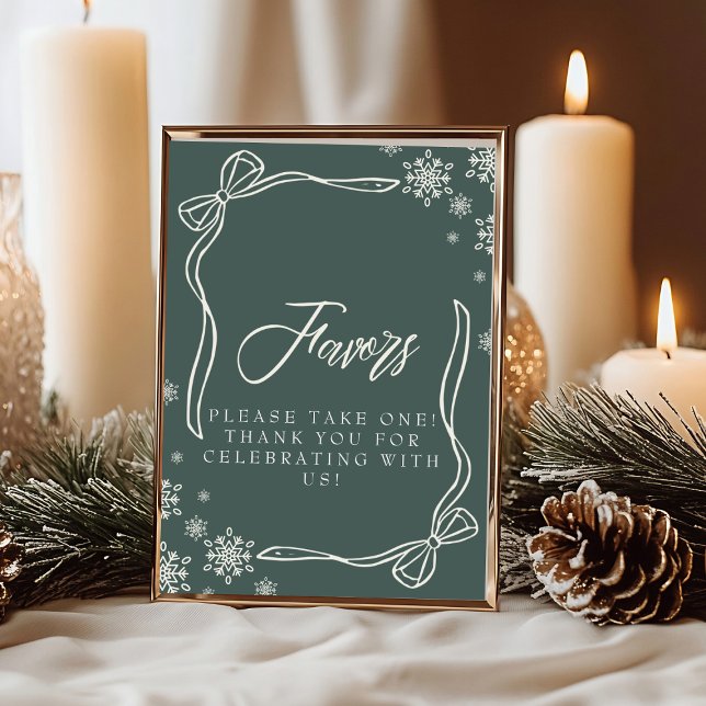 Green Winter Coquette Favour Table Sign  Invitation (Green Winter Coquette Favor Table Sign Invitation)
