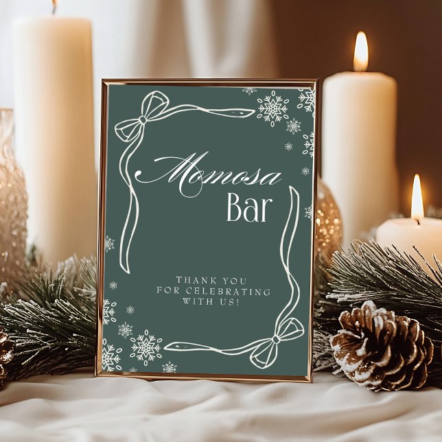 Green Winter Coquette "Momosa" Mimosa  Table Sign  Invitation (Green Winter Coquette "Momosa" Mimosa Table Sign)