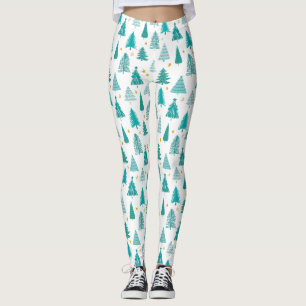 Green Winter Forest Christmas Tree Pattern Leggings