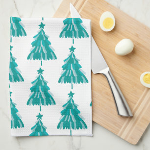 Green Winter Forest Christmas Tree Tea Towel