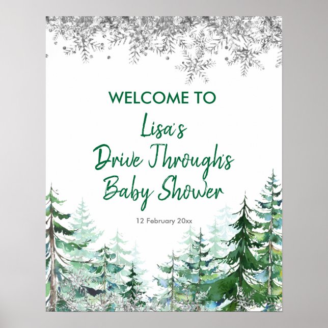 Green Winter Forest Drive by Baby Shower Poster (Front)