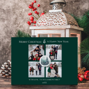 Green Winter Forest Floral Photo Collage Holiday Card