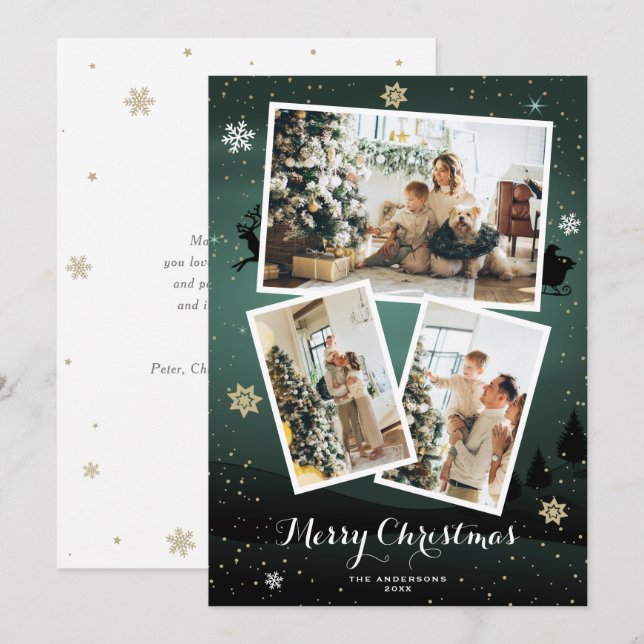 Green Winter Holiday Merry Christmas Photo Cards (Front/Back)