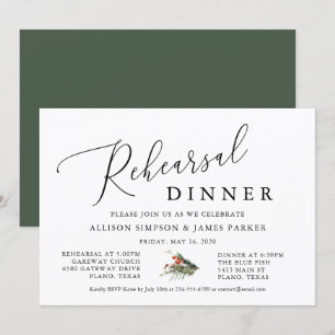 Green Winter Holiday Rehearsal Dinner Invitation