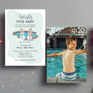 Green Winter Pool Birthday Party Photo Invitation