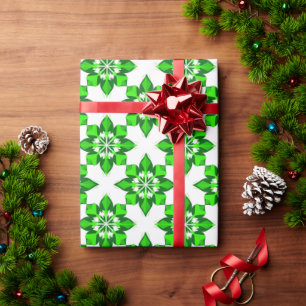 ❄ Green Winter Snowflake Grid ❄ Wrapping Paper