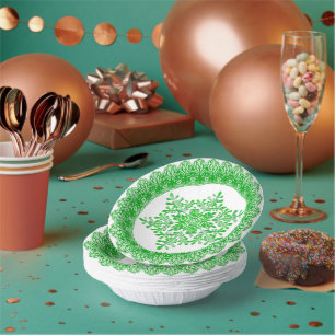 Green Winter Snowflake Lace Edge Paper Plate